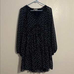 Navy patterned Long Sleeve Dress
